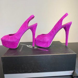 B Brian Atwood suede peep toe pumps